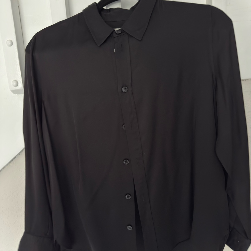 Classic satin Black Button-Up Blouse